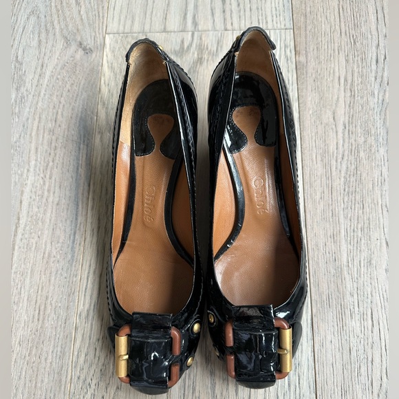 Chloé Leather Pumps, lacquered, black, leather, wedge heel - Picture 4 of 8
